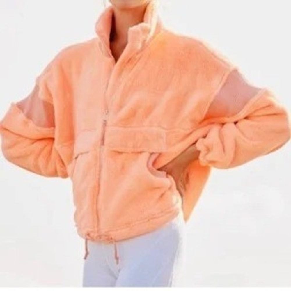 Free People FP Movement Sherpa Fleece Jacket Womens XS Orange Zip Up